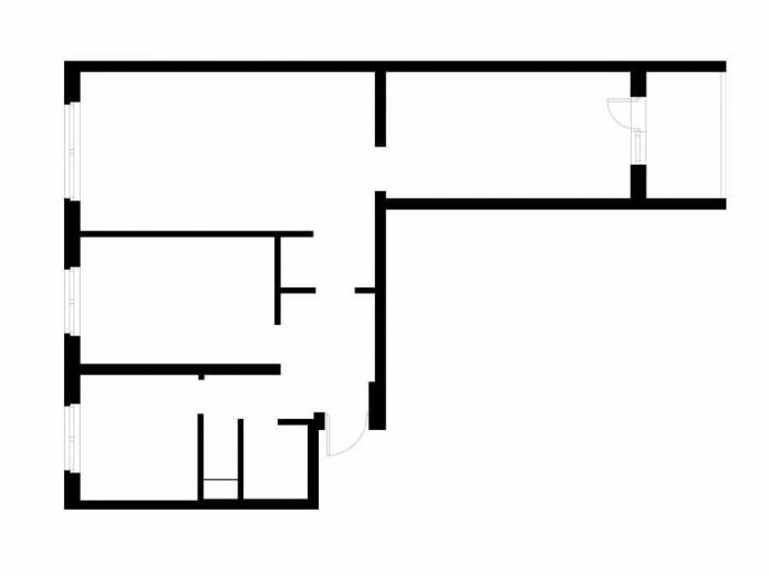 Planimetria di un appartamento di tre stanze di 60 mq in un tipico edificio della serie II-49