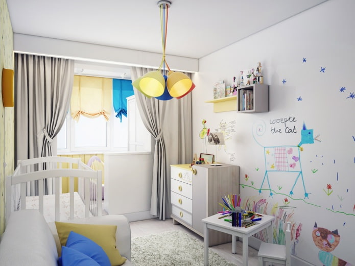 camera per bambini combinata con una loggia