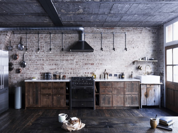 piccola cucina in stile loft