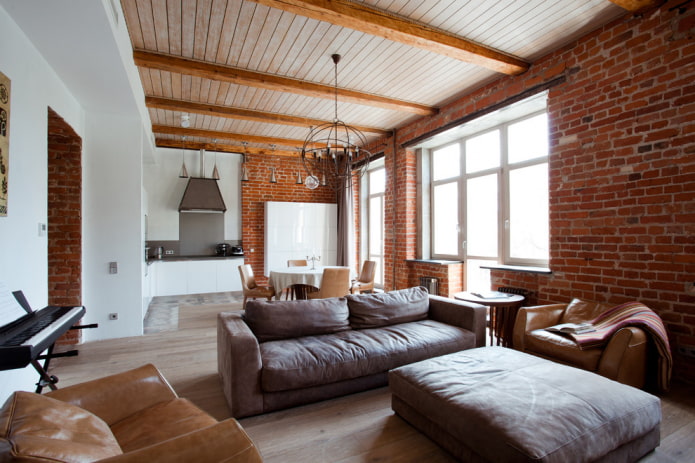 pouf in un interno in stile loft