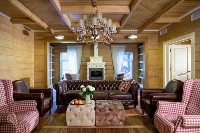 pouf in un interno in stile country