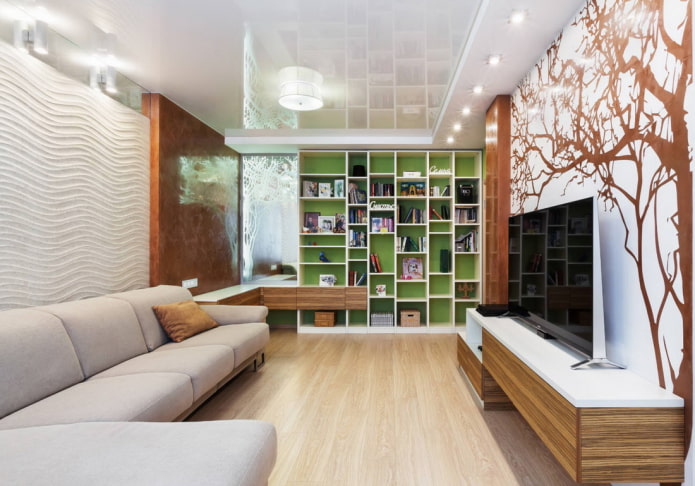 luce nel soggiorno con soffitto teso
