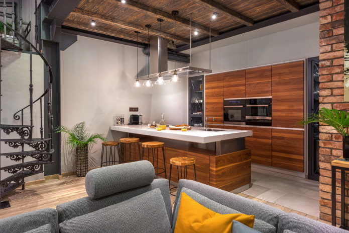 cucina-soggiorno in stile loft