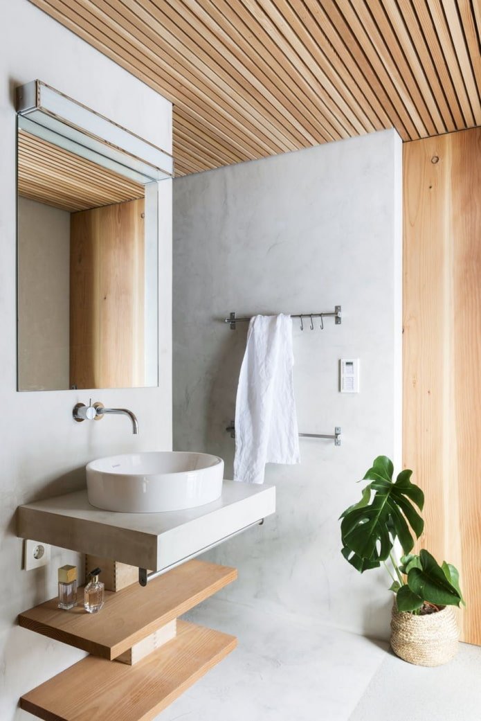 cemento e legno nel bagno
