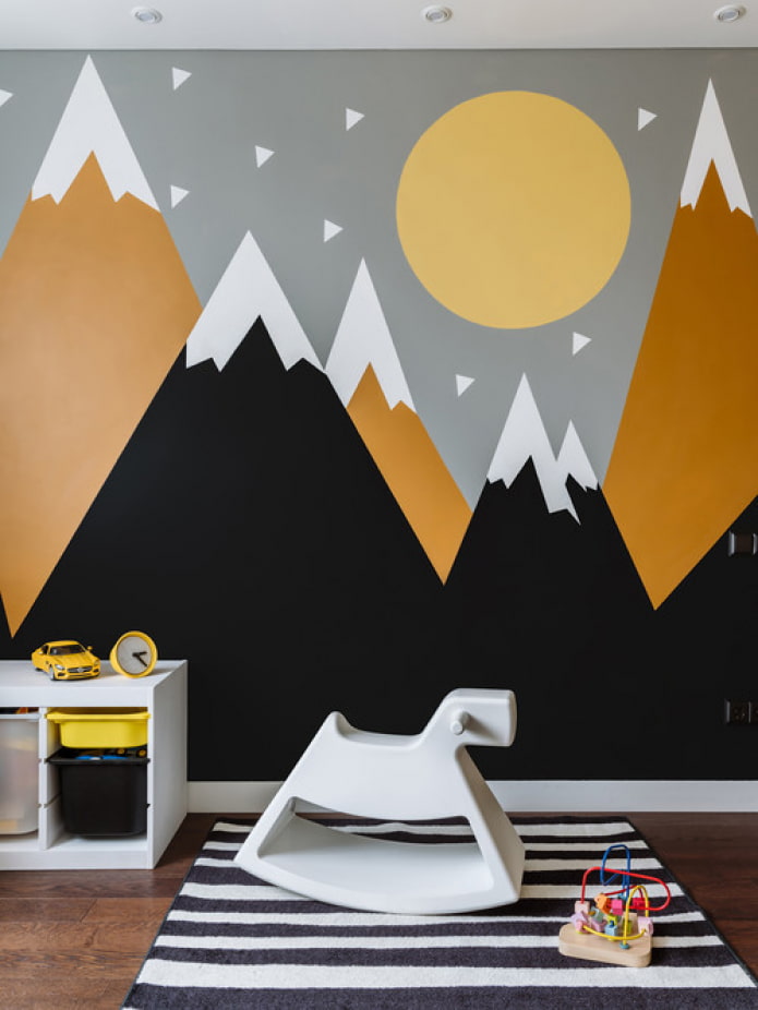 montagne sul muro nella cameretta del bambino