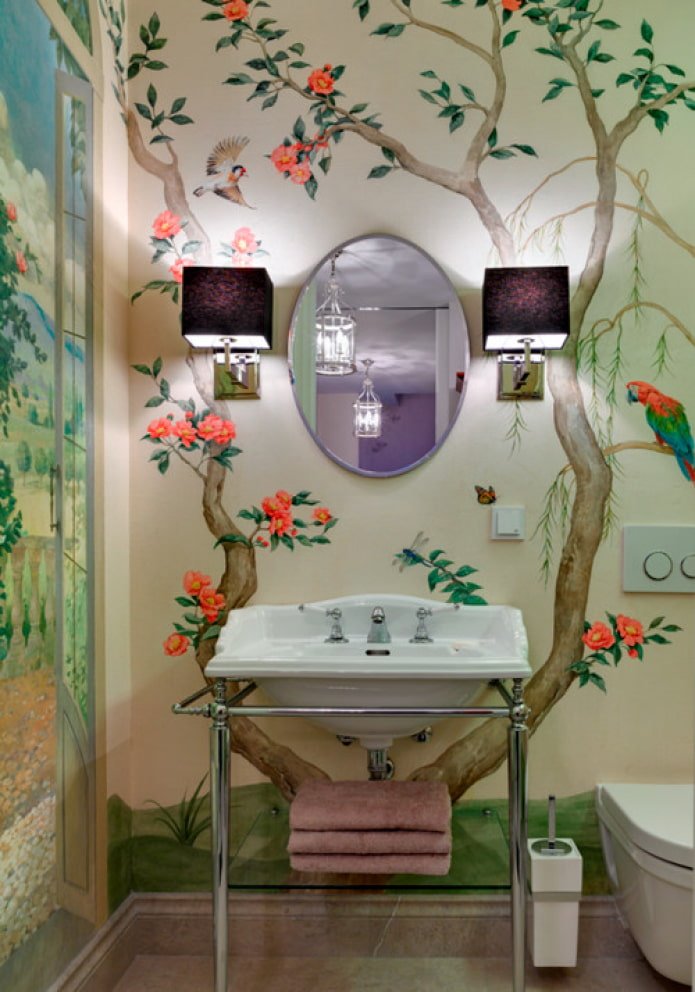 quadro di uccelli in bagno