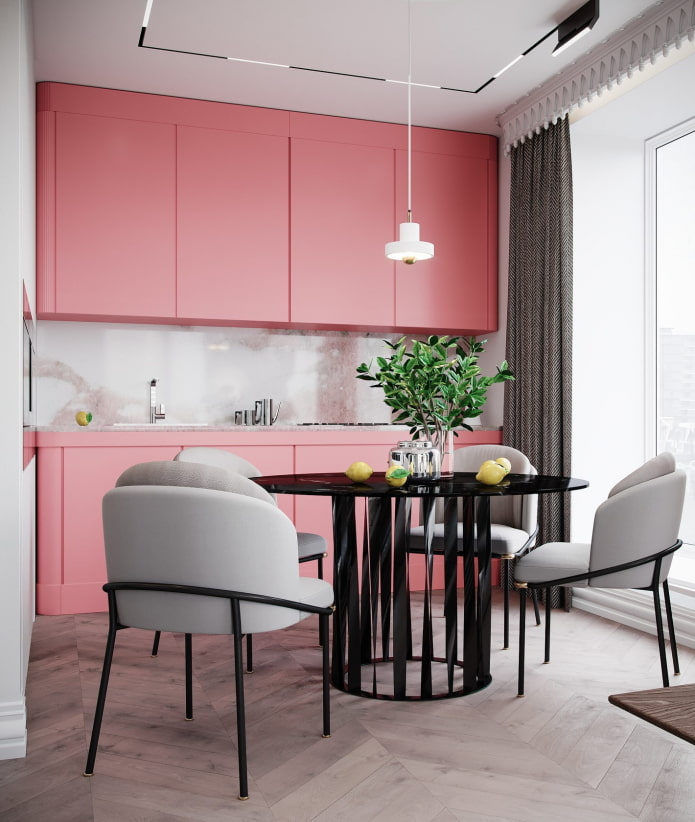decorazione della cucina nei toni del rosa