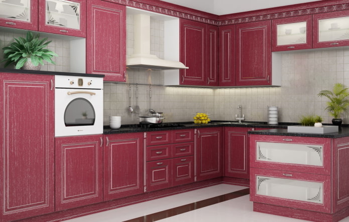 interno della cucina nei toni del rosa