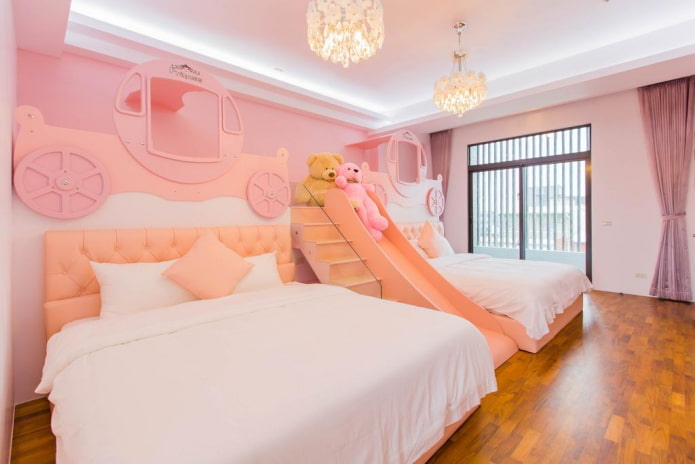 illuminazione dell'interno della camera da letto nei toni del rosa