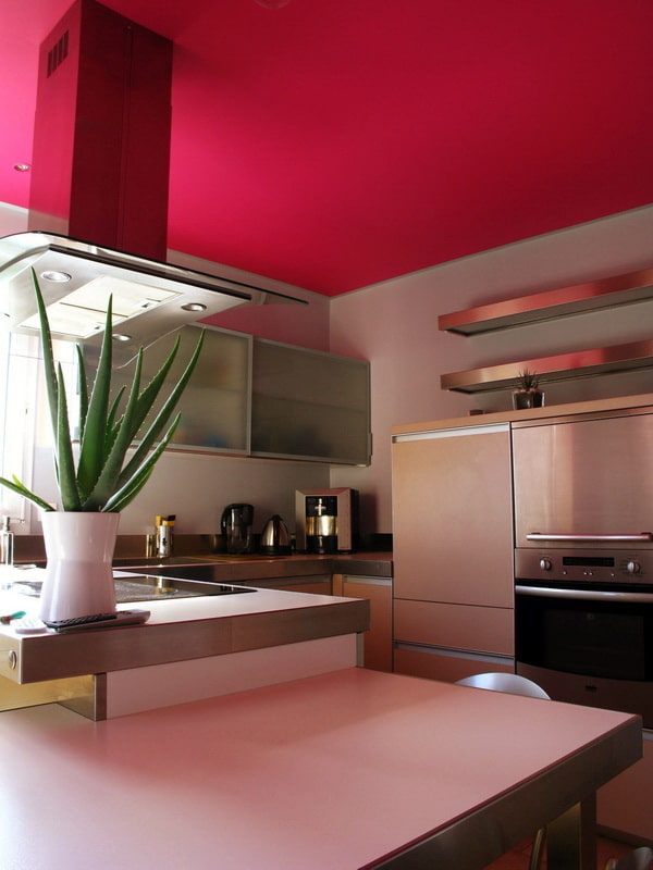 rivestimento rosa del soffitto in cucina