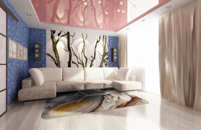 soffitto teso rosa all'interno