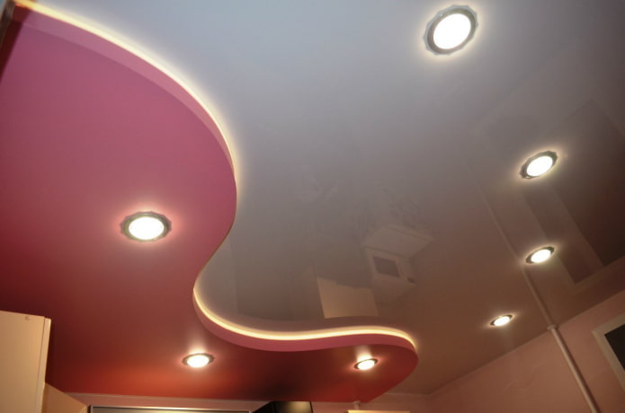 tessuto per soffitto teso grigio e rosa 