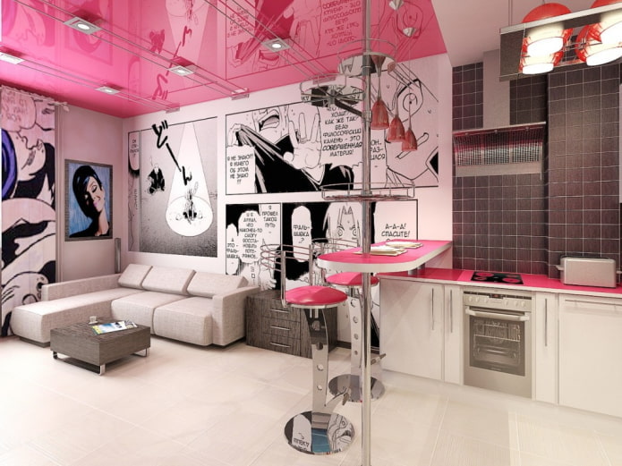 soffitto teso rosa all'interno