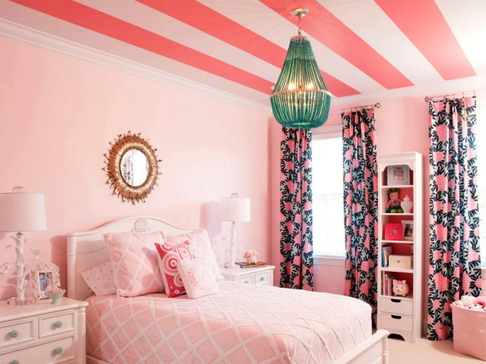 carta da parati rosa sul soffitto negli interni