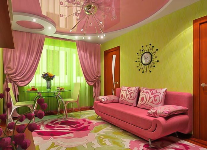 carta da parati verde e soffitto rosa