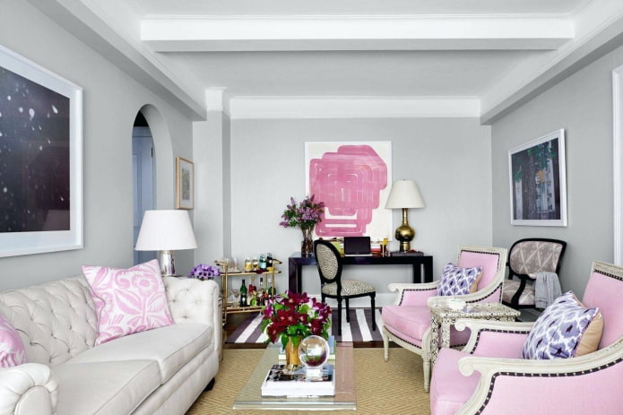 Grigio abbinato al rosa negli interni
