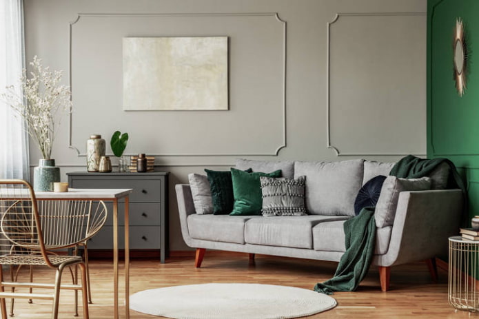 Combinazione di grigio e verde negli interni