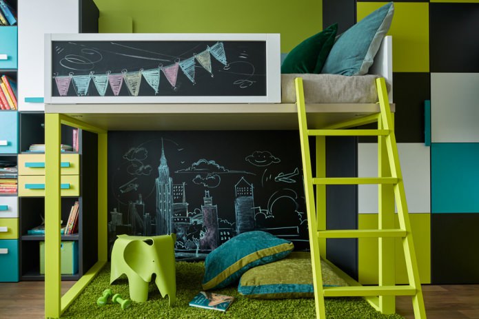 verde chiaro e turchese nella cameretta per bambini