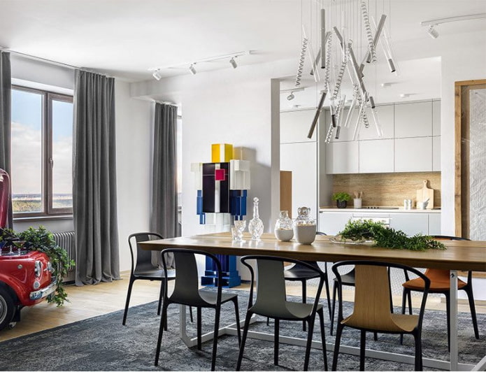 Cucina minimalista con sala da pranzo