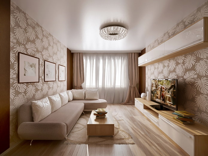 soffitto satinato bianco nel soggiorno