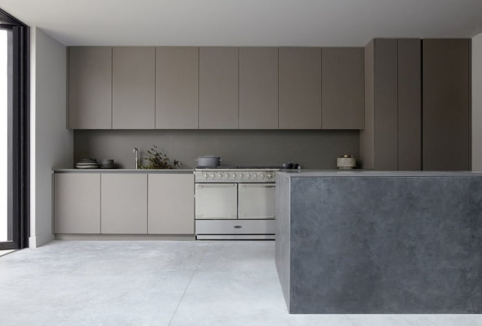 interno della cucina nei toni del grigio-marrone