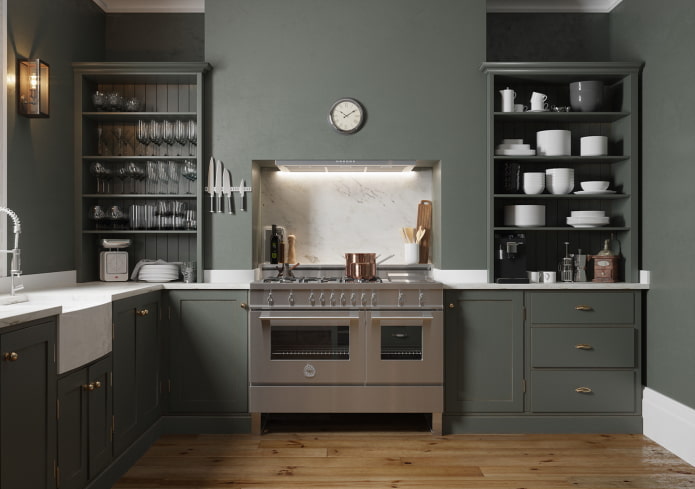 interno della cucina nei toni del grigio scuro