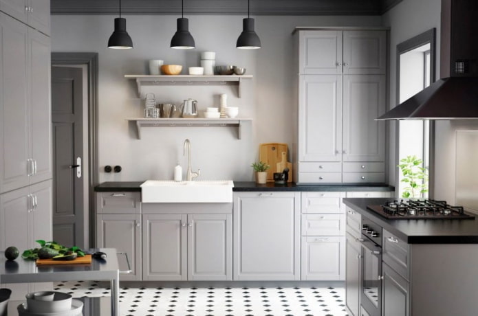 interno della cucina in toni monocromatici