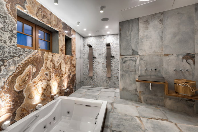 interno del bagno grigio in stile moderno