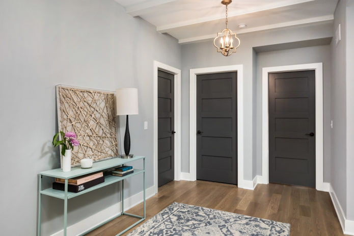 porte grigie con pavimento marrone all'interno