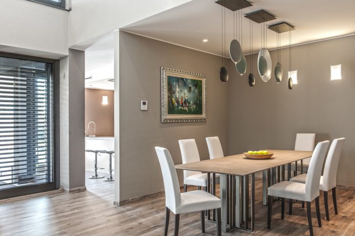 pareti grigie in sala da pranzo