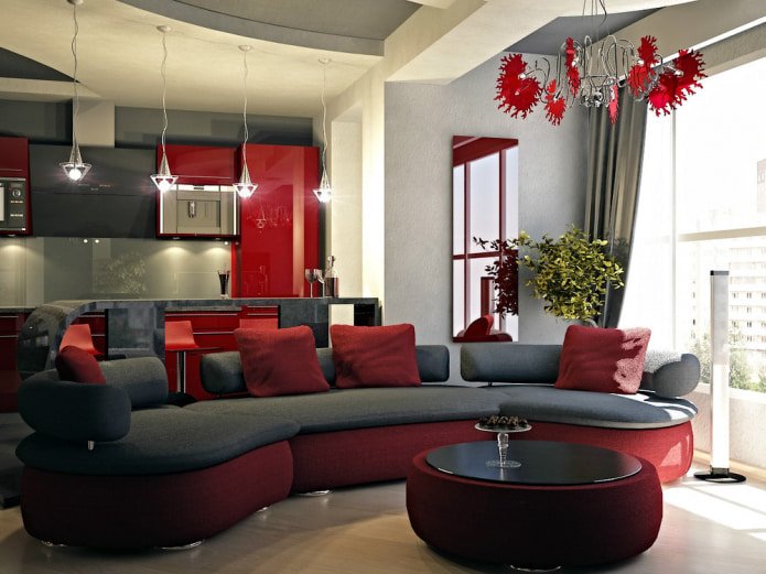 divano con tessuto rosso e base