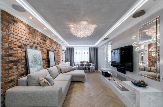struttura del soffitto bianco e grigio nel soggiorno