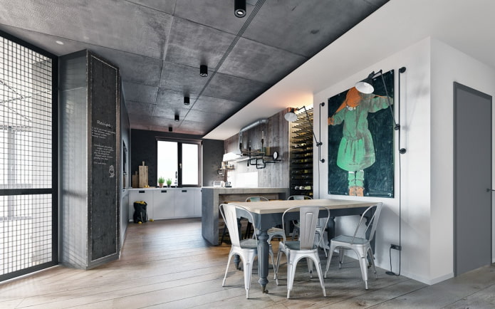rivestimento del soffitto grigio in stile loft
