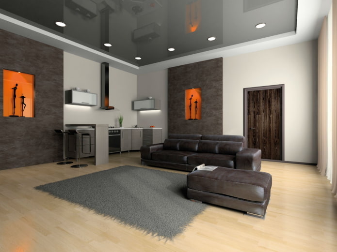 soffitto teso grigio nel soggiorno