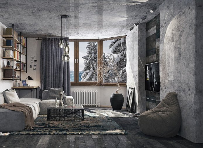 rivestimento del soffitto grigio con pareti grigie