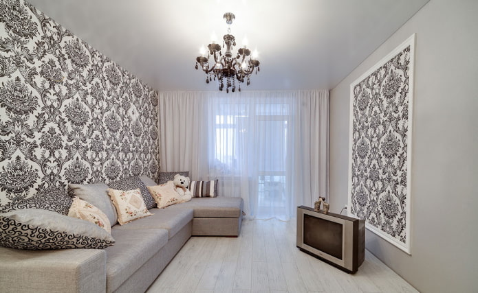 soffitto teso grigio in soggiorno