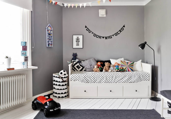 arredamento per bambini nei toni del grigio
