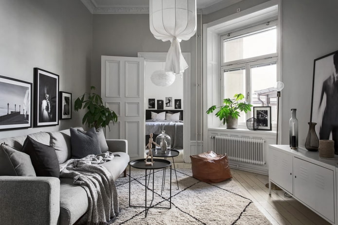 interno grigio in stile scandinavo