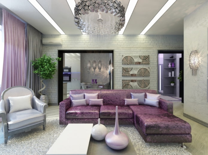 design d'interni nei toni del grigio-viola