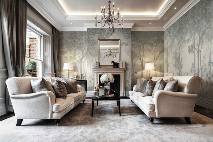 design degli interni nei toni del grigio e del beige