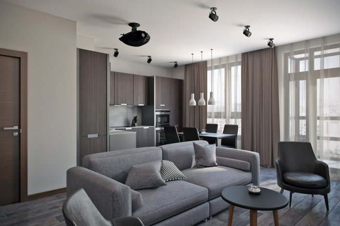 design degli interni nei toni del grigio-marrone