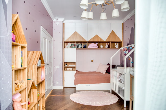armadietto all'interno di una cameretta per bambini in stile scandinavo
