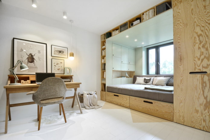 armadio con letto attorno a una finestra all'interno