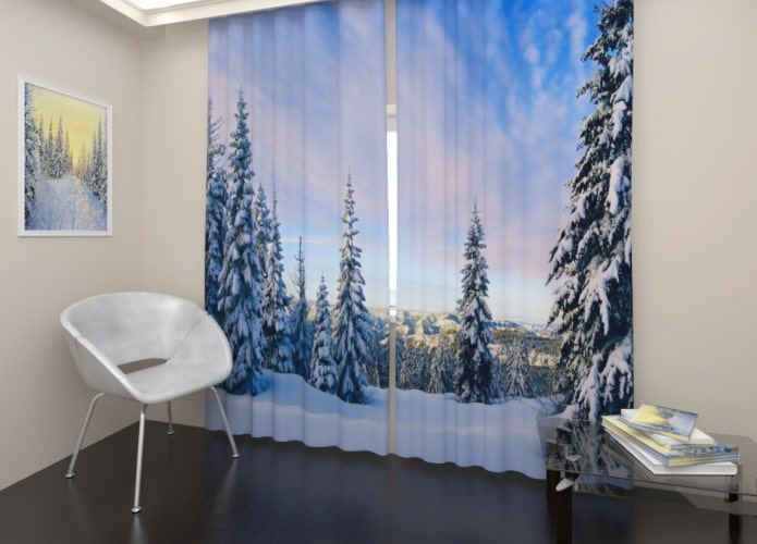 tende lunghe 3D con l'immagine della foresta