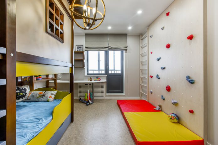 tende alla romana grigie in una moderna stanza per bambini