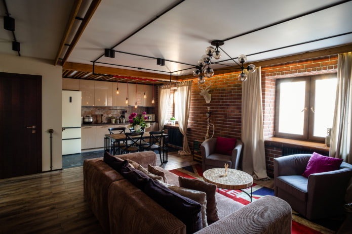 tende in cotone in un soggiorno in stile loft