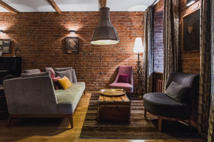 tende in taffetà per il soggiorno in stile loft