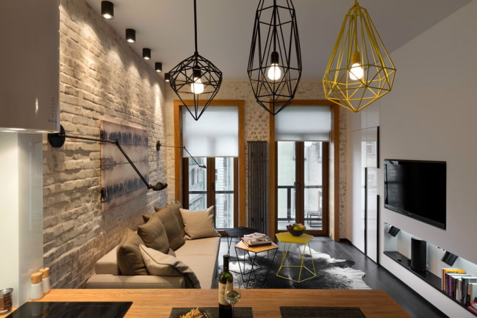 Tende a rullo in soggiorno in stile loft