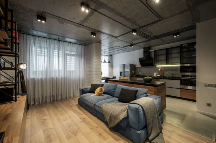 tende in soggiorno in stile loft