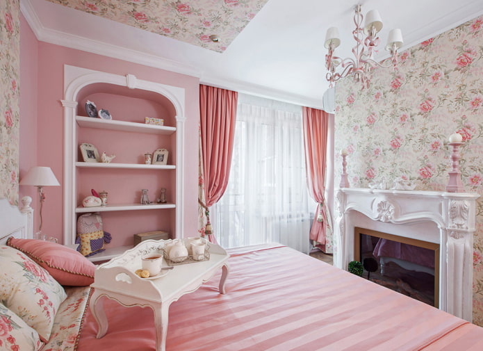 tende rosa in camera da letto in stile provenzale